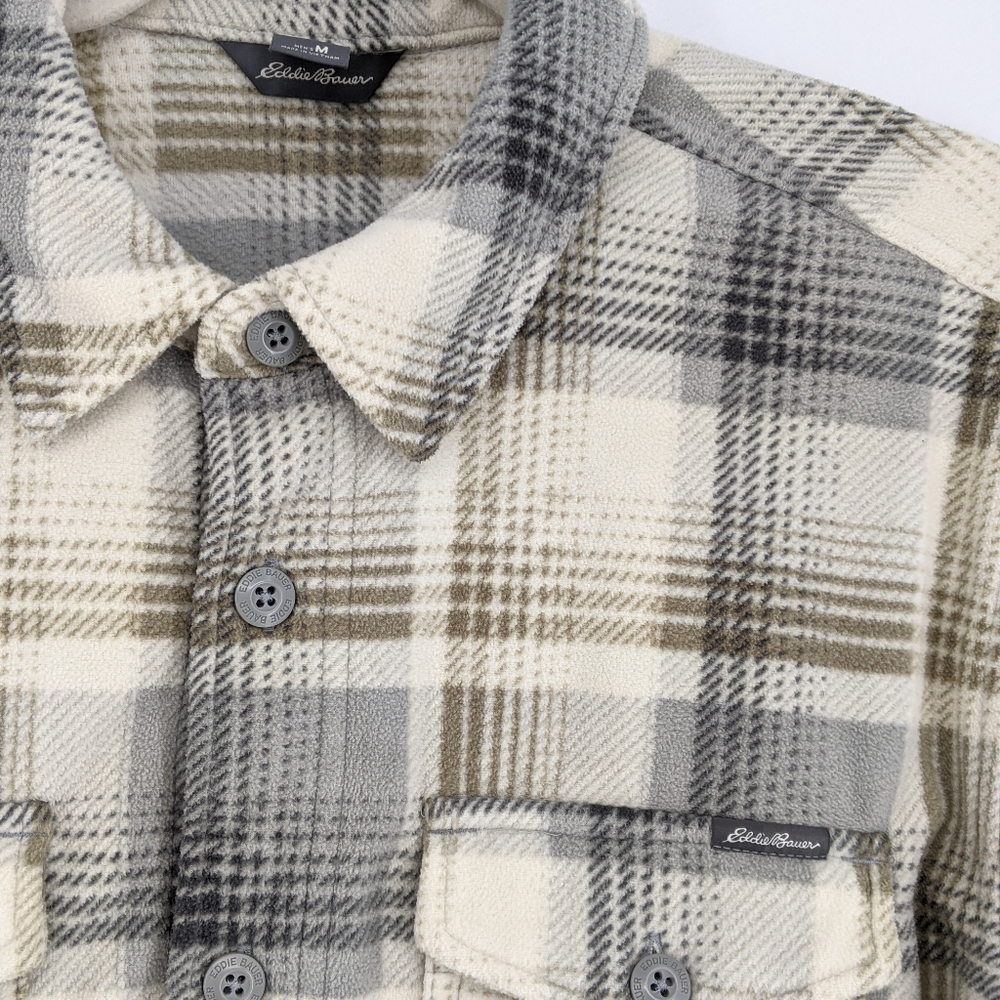 Eddie Bauer Fleece Button Up Shirt Shacket Plaid Long Sleeve Casual Medium - Picture 6 of 6